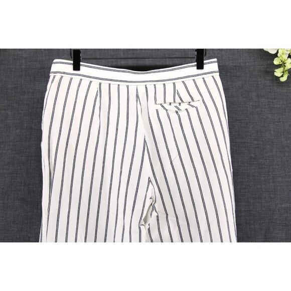 J. Jill Women's Striped Linen Blend Wide Leg Trousers Nacy Cream Petite Sz 10 - Picture 4 of 7